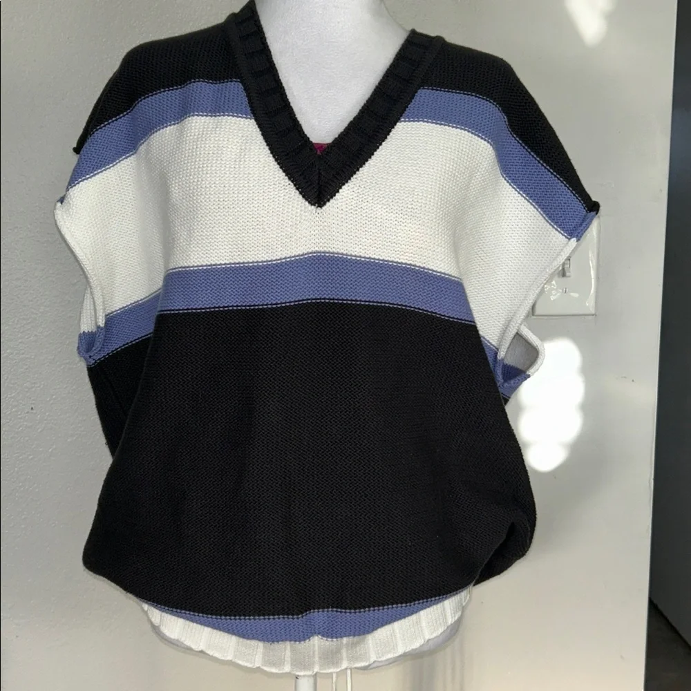 We The Free Free People Tommi Striped Sweater Vest Black White Purple M - Picture 5 of 13